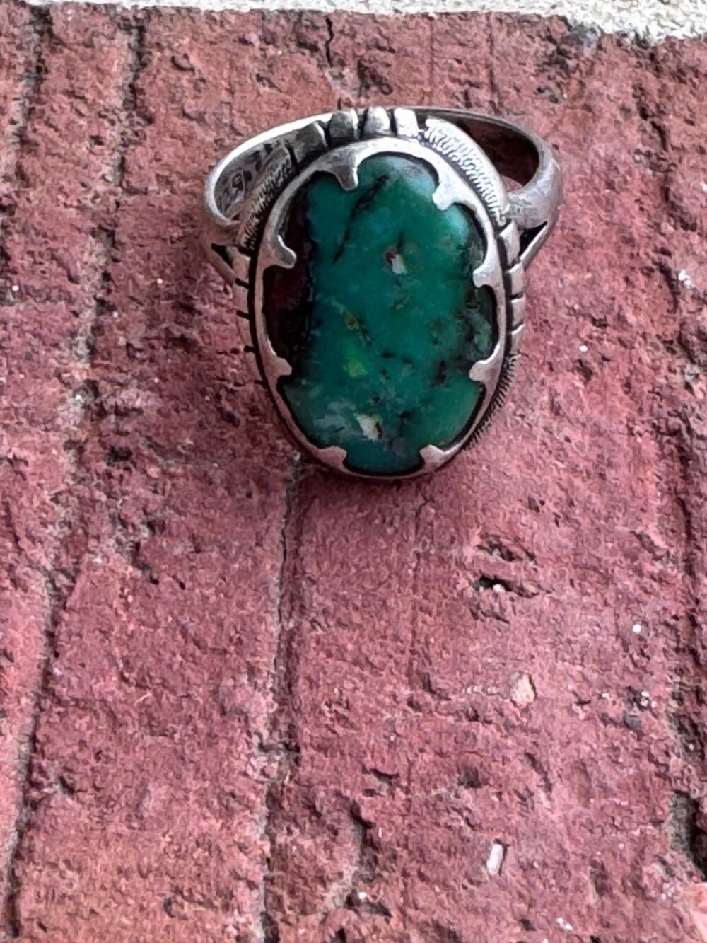 Sterling Silver Green Turquoise Ring Size 7 Oval Nugget Stone Southwest Style - Picture 10 of 13